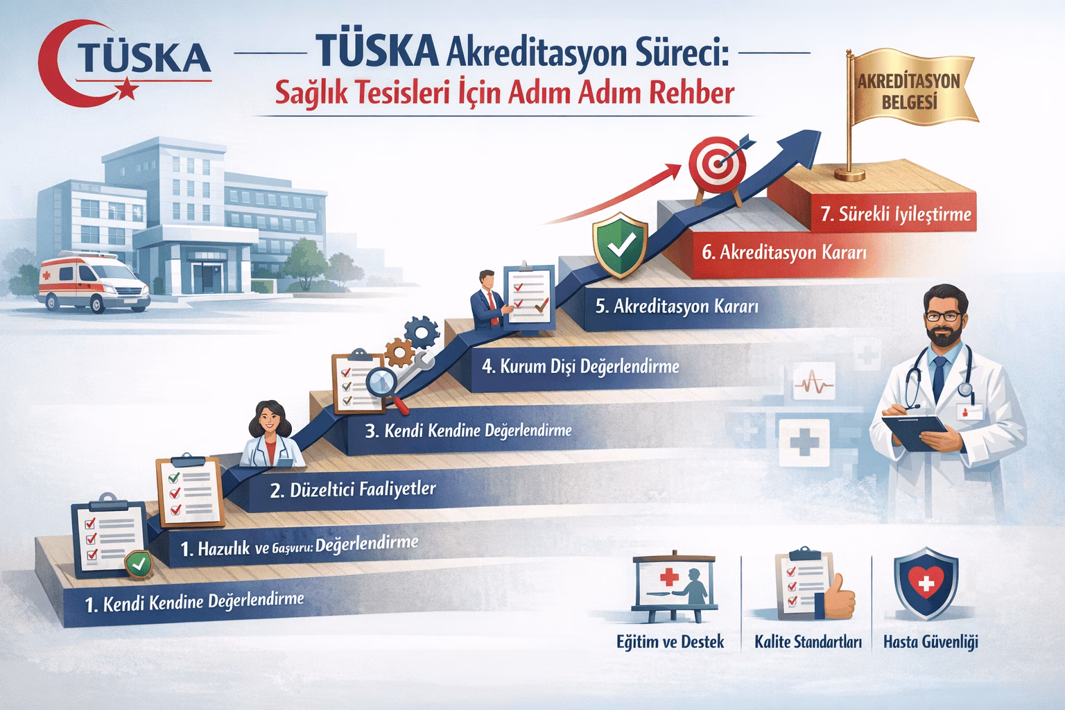 TÜSKA akreditasyon süreci adımları infografik